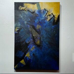 ‘WHALEBONE’ Original Blue + Gold Abstract Intuitive Painting 38” x 24”